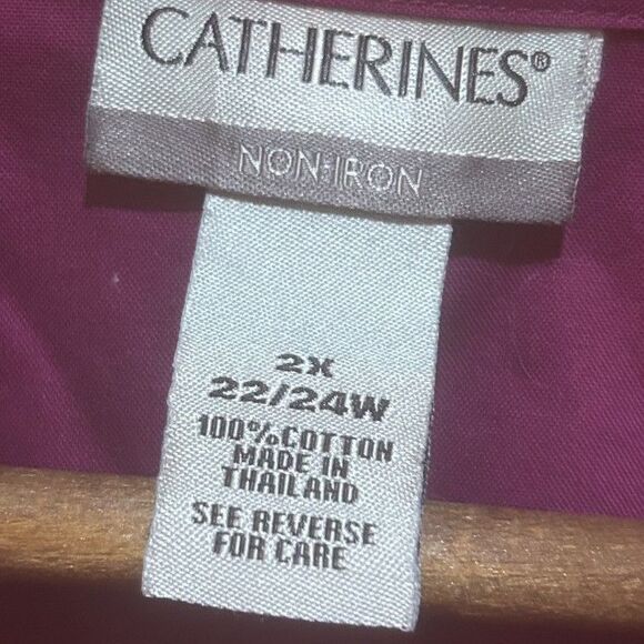 Catherines Non Iron Purple Cotton Button Down Shirt-Sz 2X-Mature-Office-Career - Picture 2 of 7
